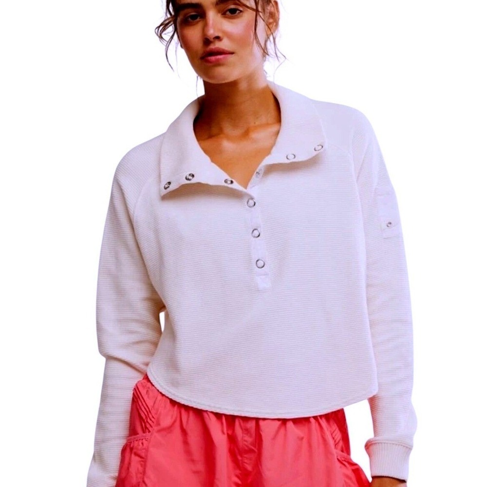 Free People FP Movement White So Fly Henley Layer pullover lightweight jacket XS